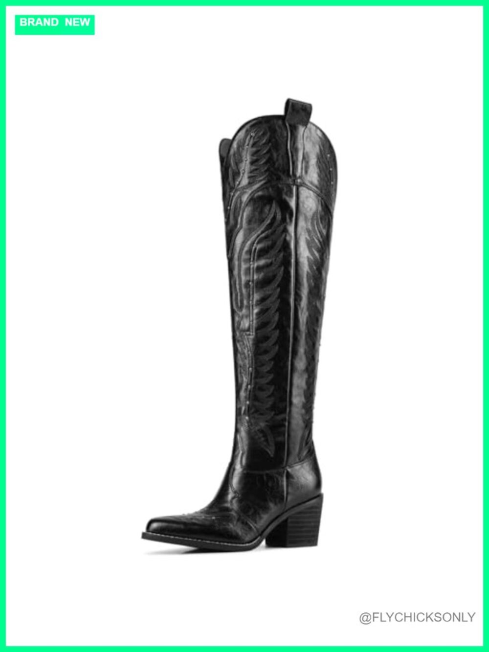 Womens Embroidered Cowboy Over the Knee Western Boots Wide Calf Chunky Heel